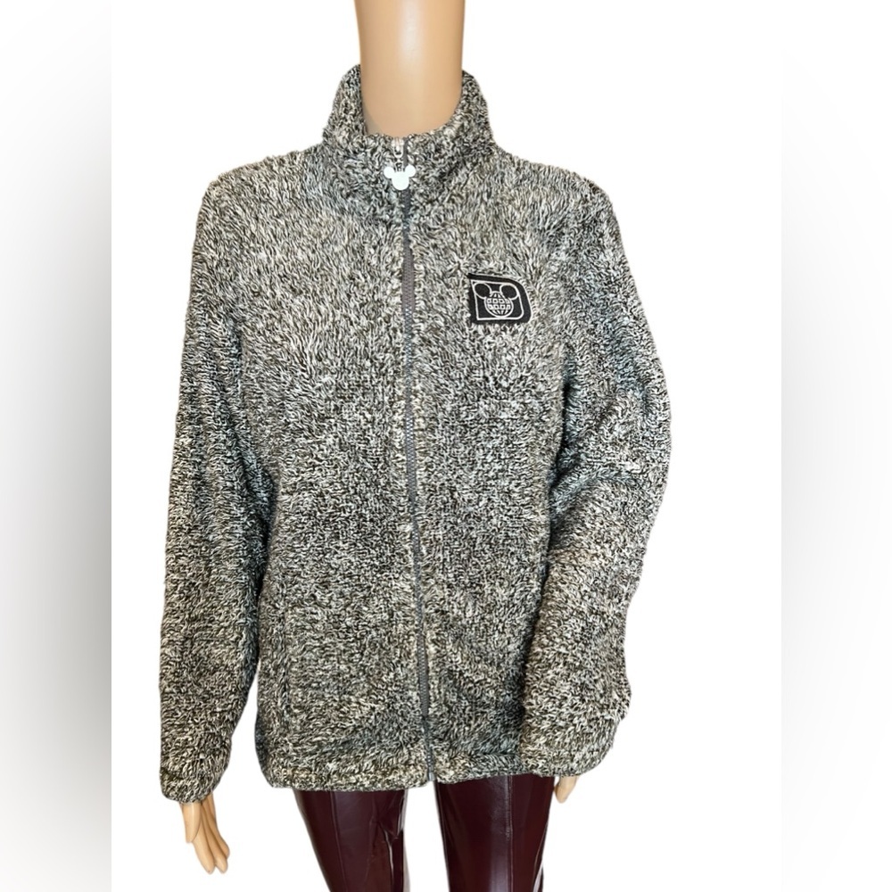 Disney Parks Jacket Womens Small Plush Fleece Sherpa Gray Black Full Zip